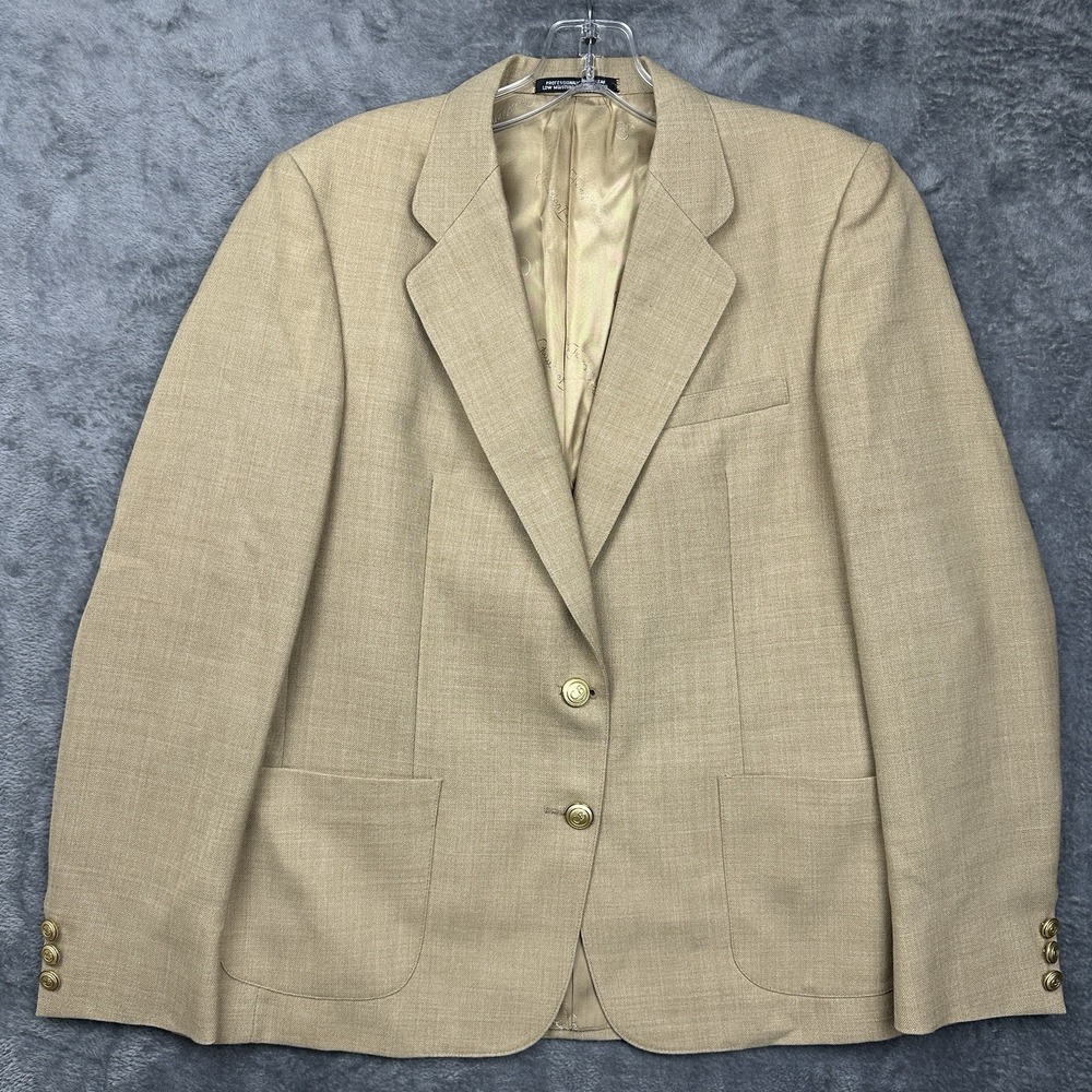 VTG Christian Brooks Blazer Men's Size 36 Wool Silk Blend Tan Gold Buttons USA